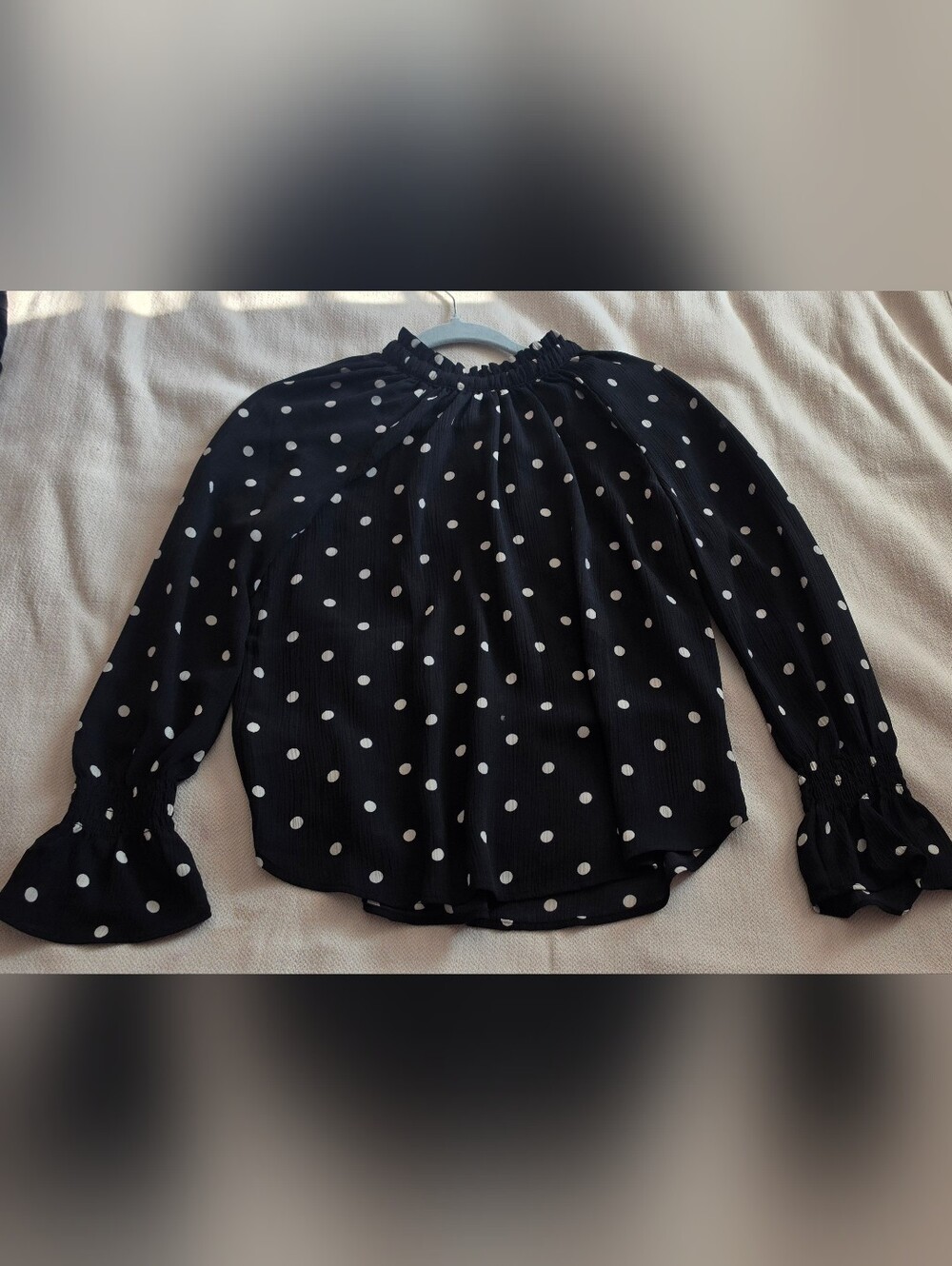 LOFT Black Crepe Blouse with White Polka Dots